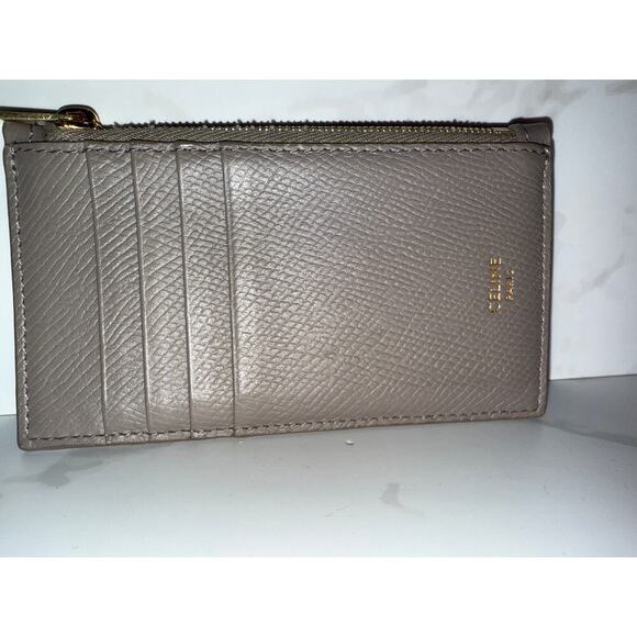 Celine Zipped Card Holder in Taupe Grained Leather - Picture 1 of 5